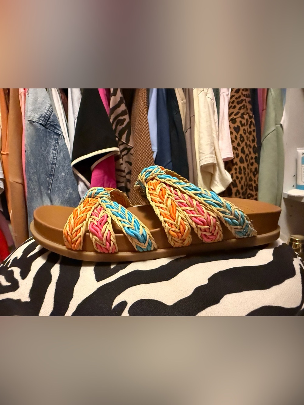 Nine West Multicolor Braided Slide Sandals